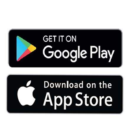 Logo van Google Play en App Store